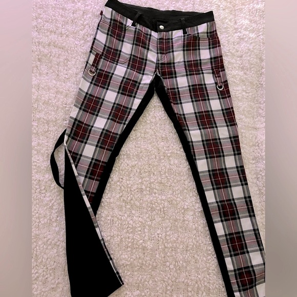 Sold out***ROYAL BONES⛓️• Bondage split Plaid skinny jeans sz 9 - Picture 3 of 4